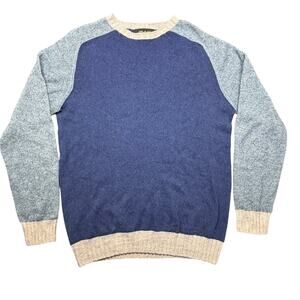 Howlin Sweater Mens XL Blue Colorblock Lambswool Cotton-Blend Scotland Crewneck